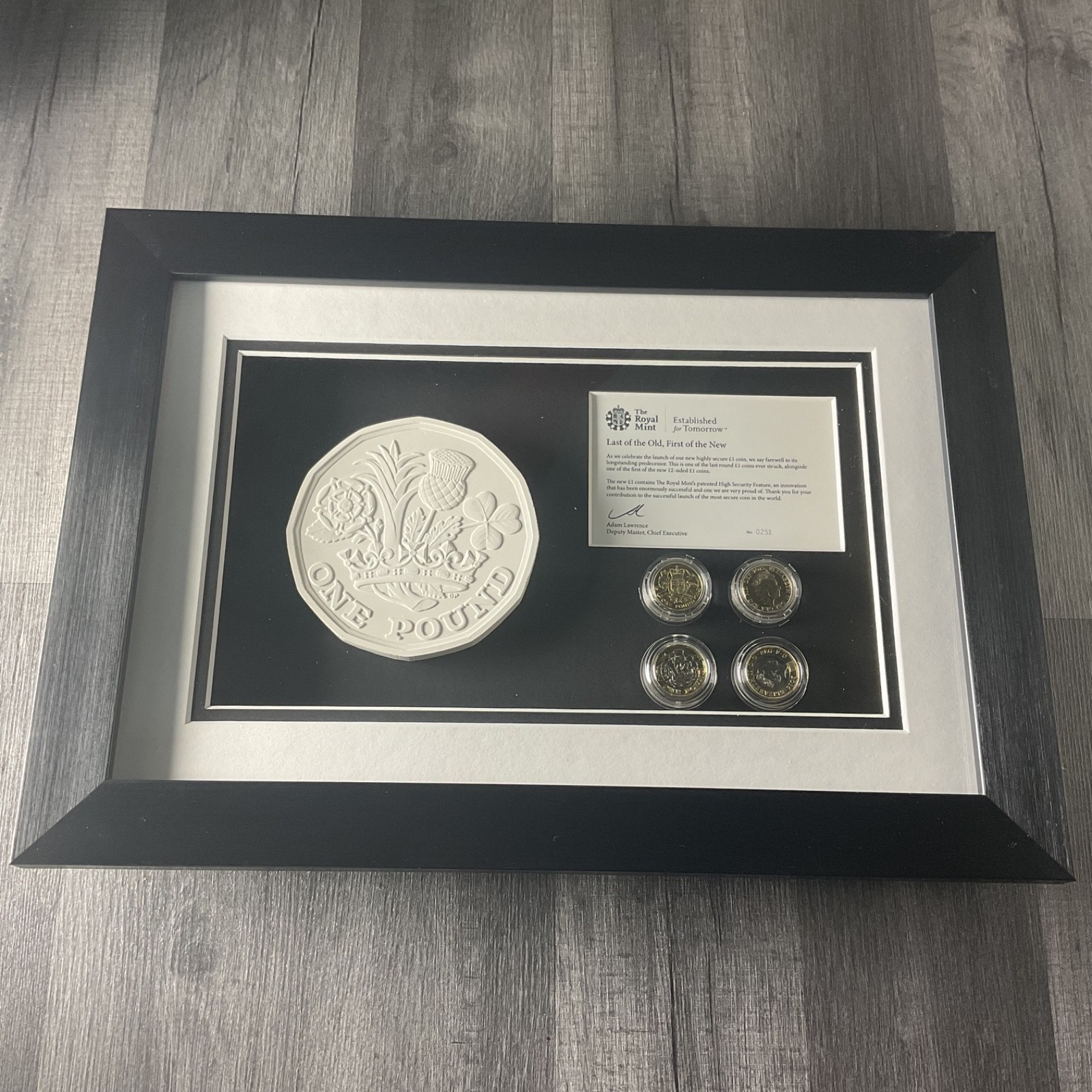 ONE POUND COIN ROYAL MINT Staff ISSUE "LAST OF THE OLD FIRST OF THE NEW" FRAMED