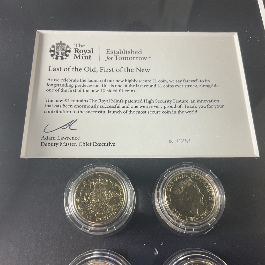 ONE POUND COIN ROYAL MINT Staff ISSUE "LAST OF THE OLD FIRST OF THE NEW" FRAMED