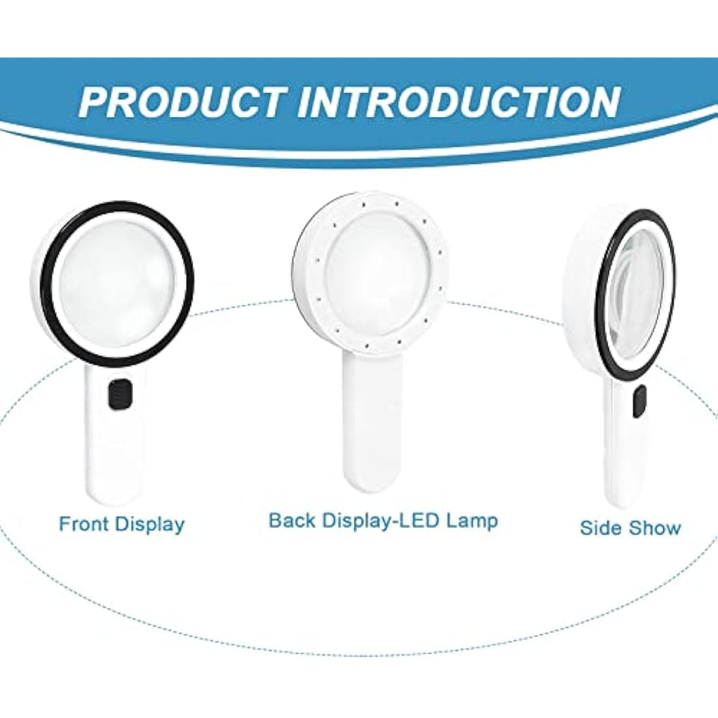 Magnifying Glass with 12 LED Lights, 30X Double Glass Lens Handheld Illuminated Magnifier Reading Magnifying Glass with for Seniors Read, Coins, Stamps, Map, Inspection, Macular Degeneration - Bits’N’Bobs 24 - 7