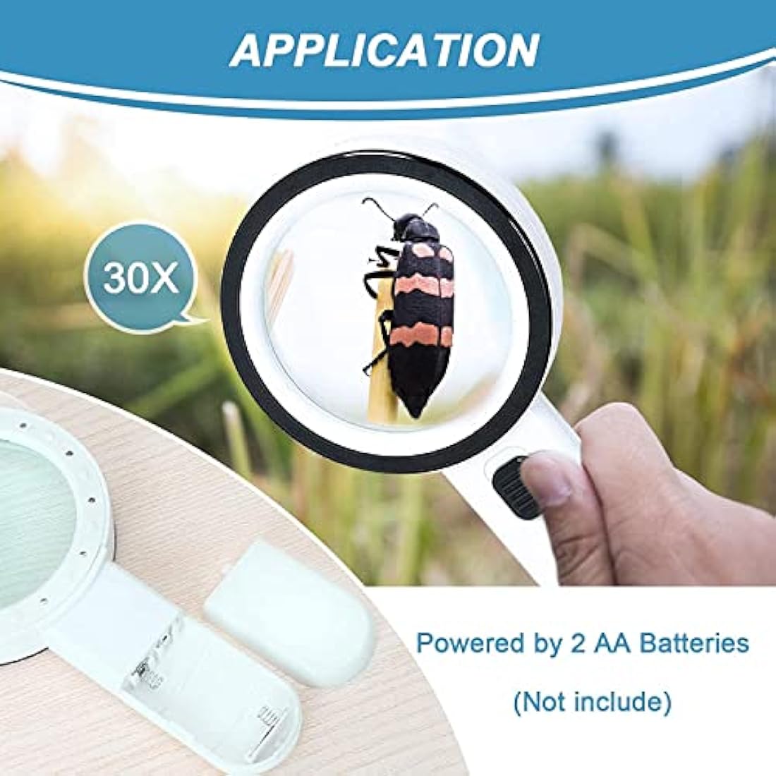 Magnifying Glass with 12 LED Lights, 30X Double Glass Lens Handheld Illuminated Magnifier Reading Magnifying Glass with for Seniors Read, Coins, Stamps, Map, Inspection, Macular Degeneration - Bits’N’Bobs 24 - 7