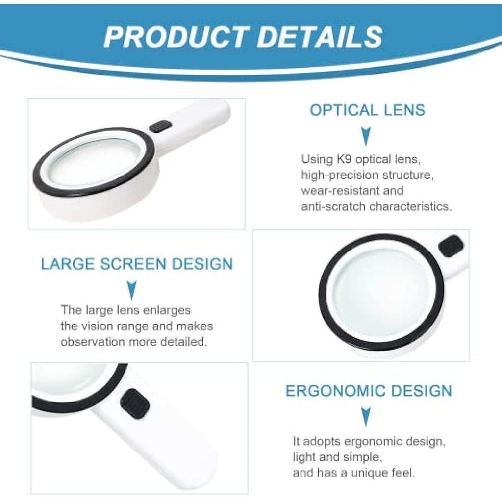 Magnifying Glass with 12 LED Lights, 30X Double Glass Lens Handheld Illuminated Magnifier Reading Magnifying Glass with for Seniors Read, Coins, Stamps, Map, Inspection, Macular Degeneration - Bits’N’Bobs 24 - 7
