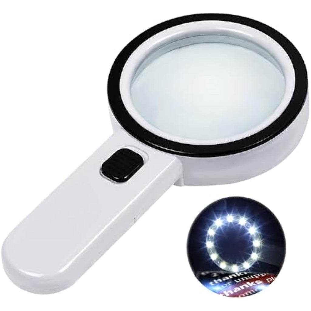 Magnifying Glass with 12 LED Lights, 30X Double Glass Lens Handheld Illuminated Magnifier Reading Magnifying Glass with for Seniors Read, Coins, Stamps, Map, Inspection, Macular Degeneration - Bits’N’Bobs 24 - 7